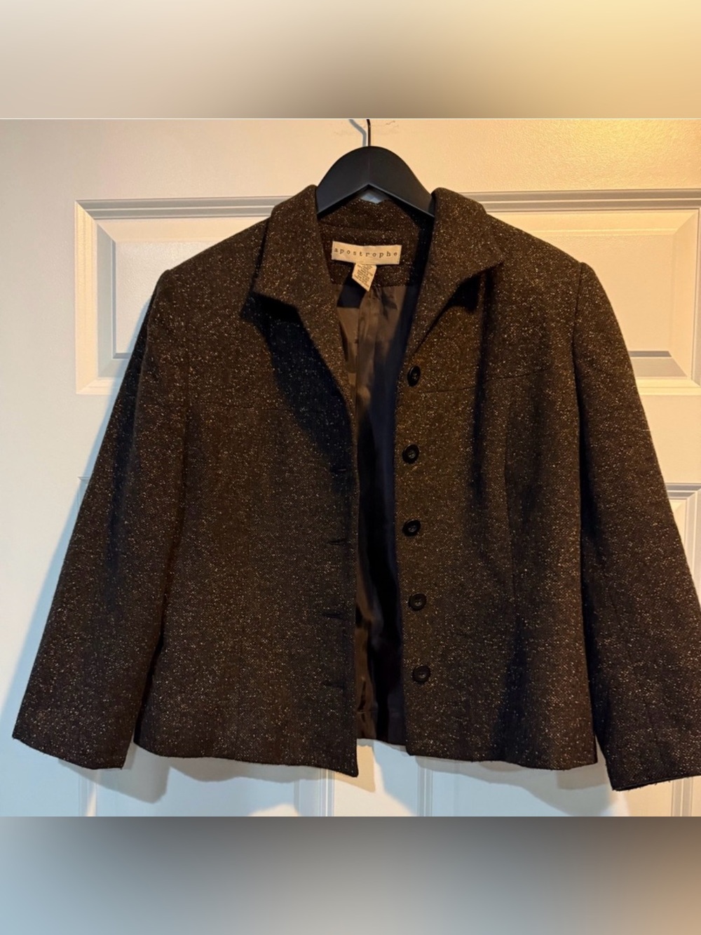 apostrophe Tweed Blazer in Black & Brown Size 12